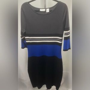 Allison Brittney Blue/Black/White Striped Sweater Dress Bodycon size‎ L